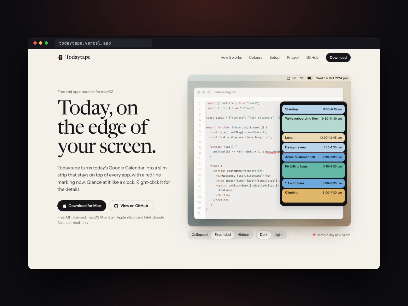Todaytape landing page
